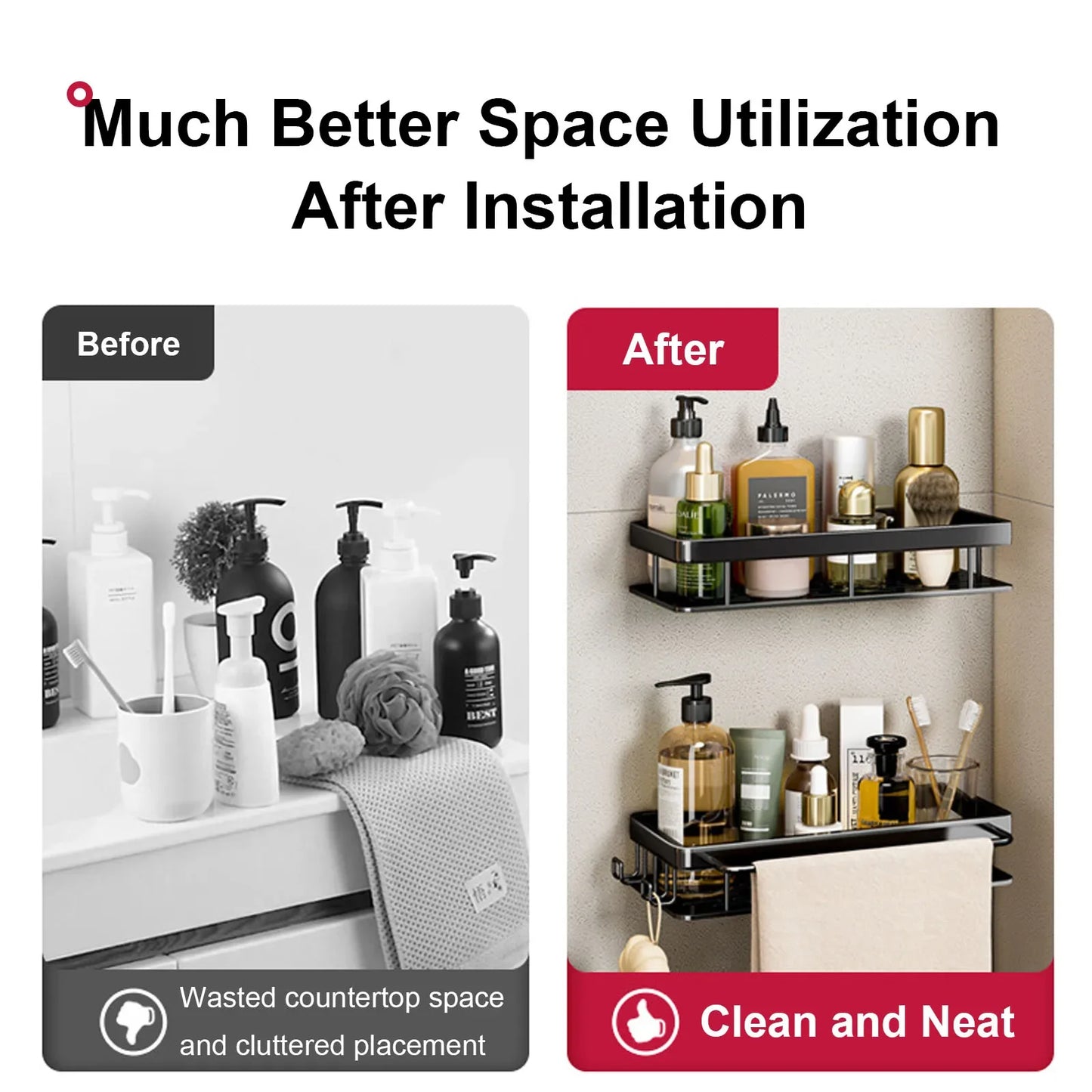 No Drill Wall Mounted Bathroom Shelf - Ongo24