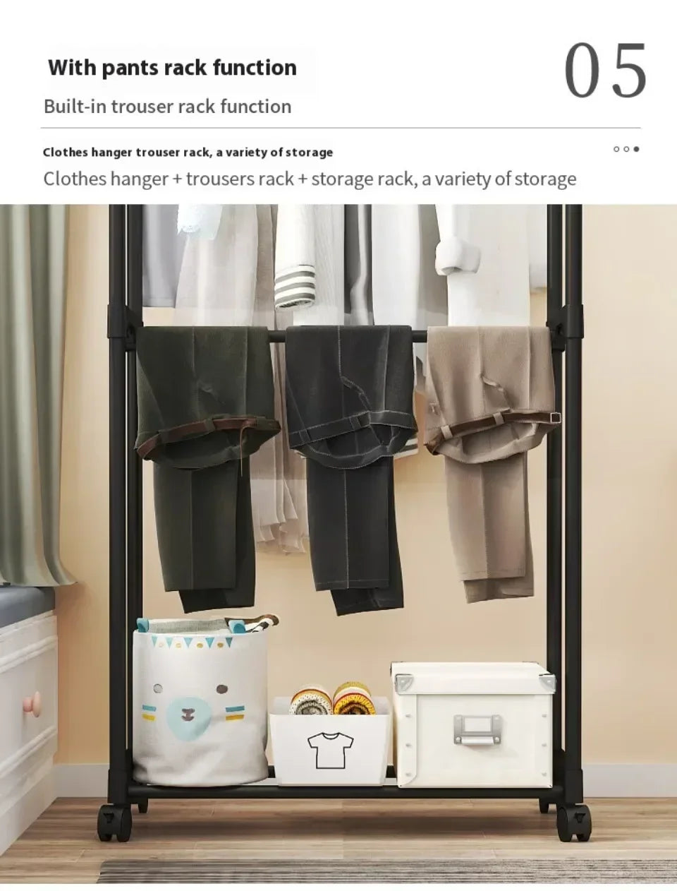 Movable Double Clothes Rack