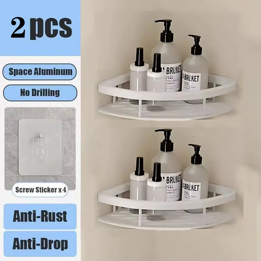 No Drill Wall Mounted Bathroom Shelf