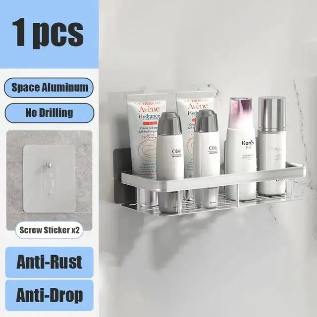 No Drill Wall Mounted Bathroom Shelf