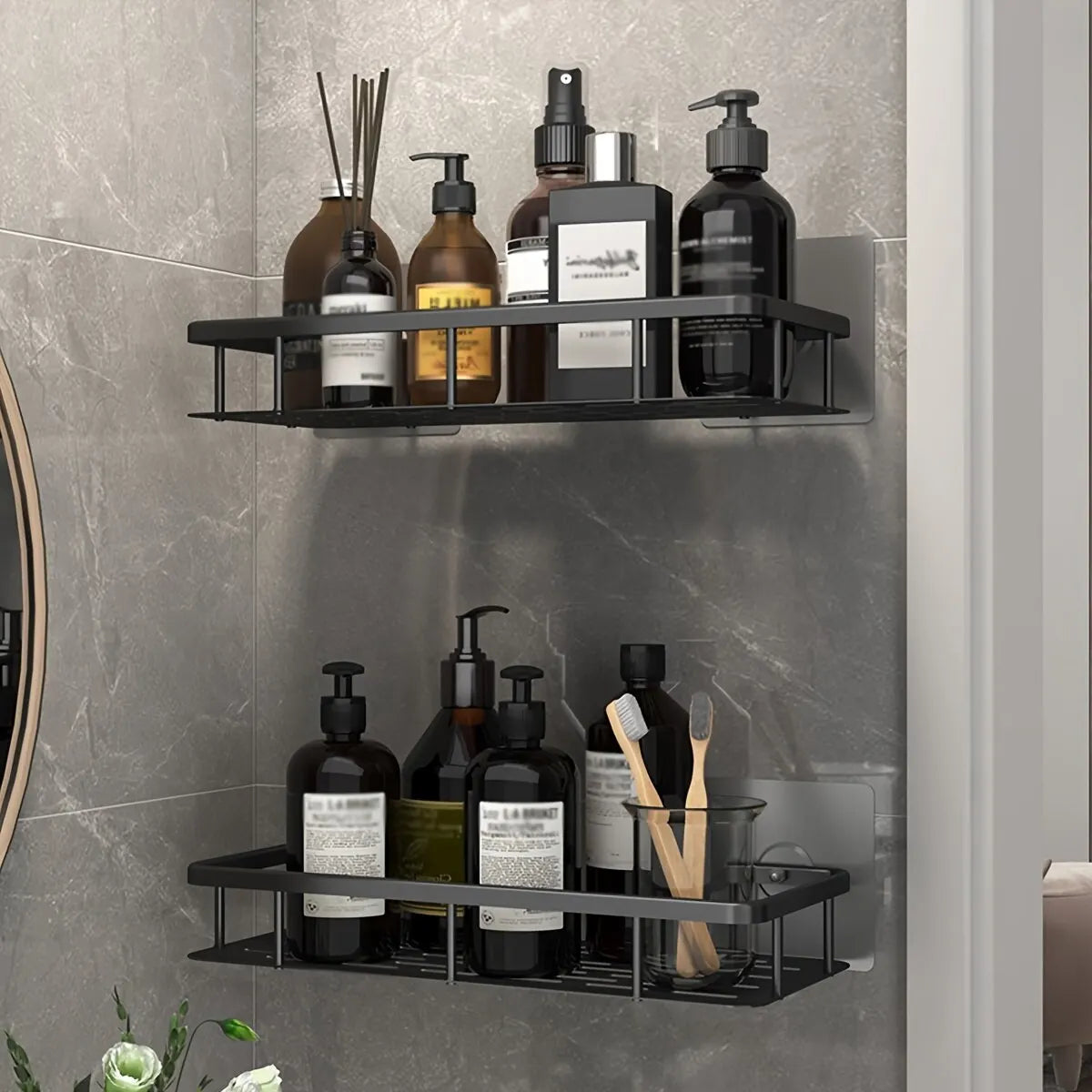 No Drill Wall Mount Bathroom Corner Shelf