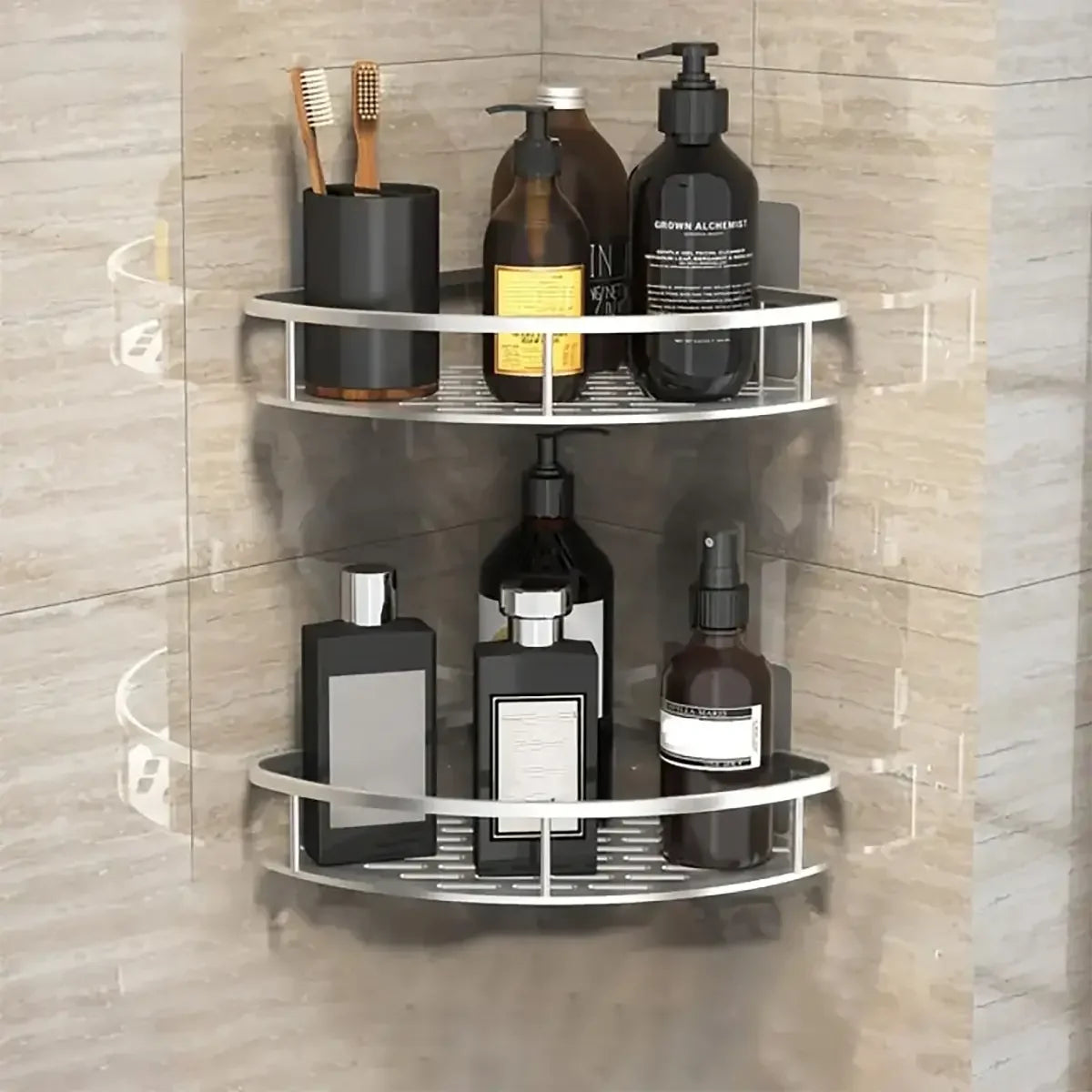 No Drill Wall Mount Bathroom Corner Shelf