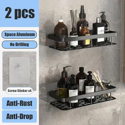 No Drill Wall Mounted Bathroom Shelf