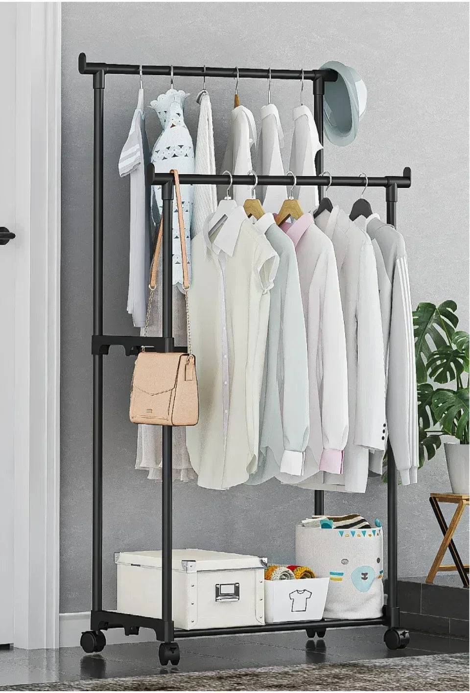 Movable Double Clothes Rack