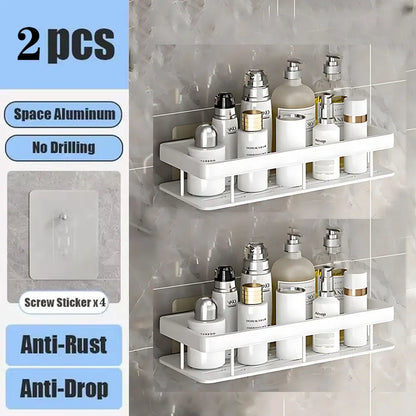 No Drill Wall Mounted Bathroom Shelf