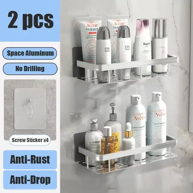 No Drill Wall Mounted Bathroom Shelf