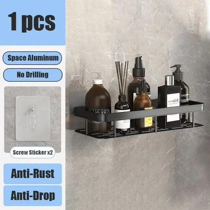 No Drill Wall Mounted Bathroom Shelf