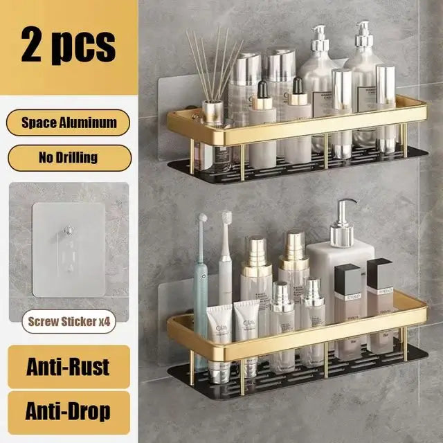 No Drill Wall Mounted Bathroom Shelf