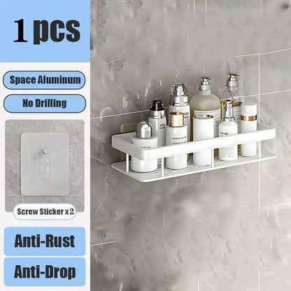 No Drill Wall Mounted Bathroom Shelf