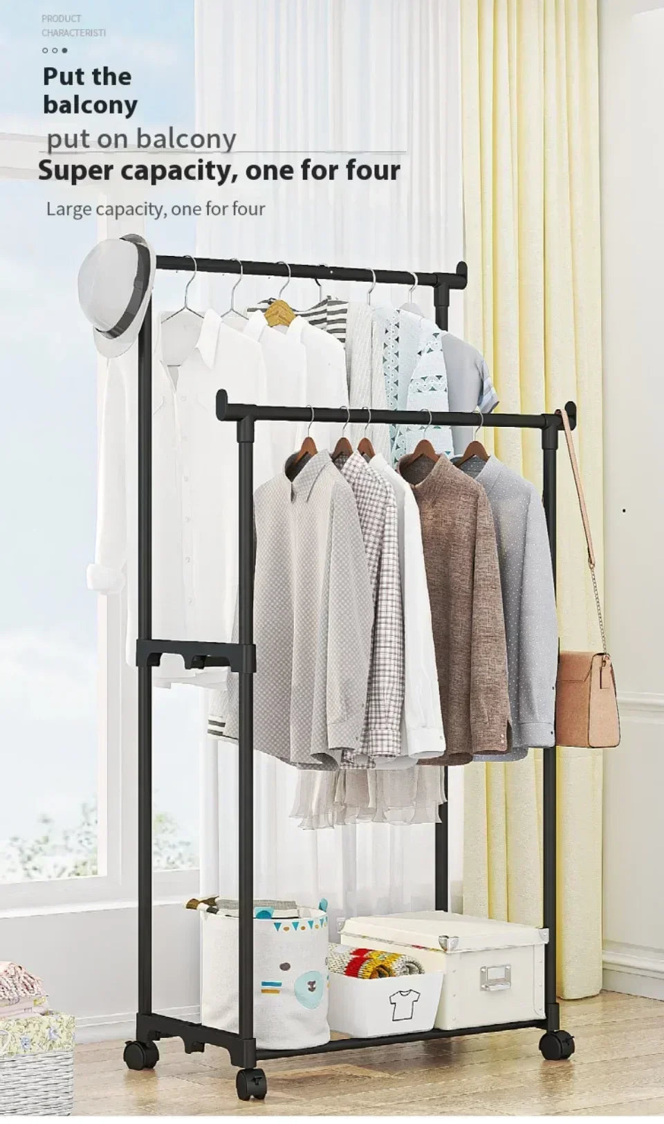 Movable Double Clothes Rack