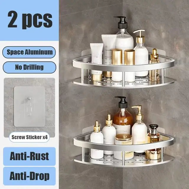 No Drill Wall Mounted Bathroom Shelf