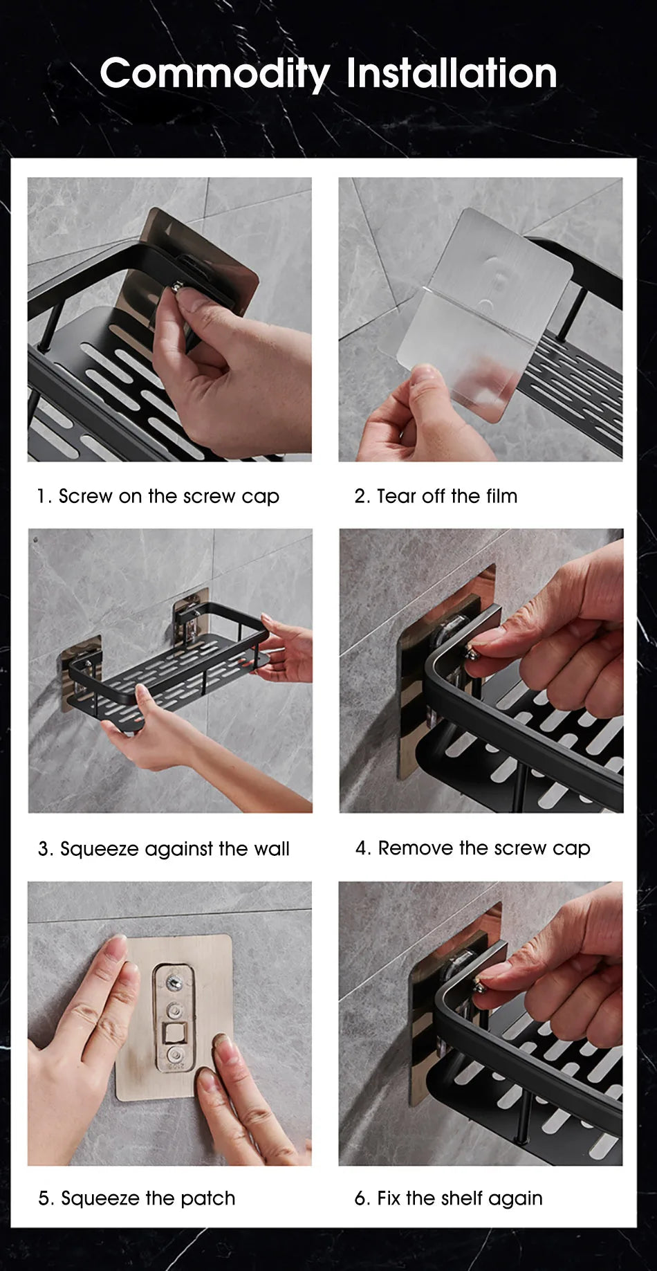 No Drill Wall Mount Bathroom Corner Shelf