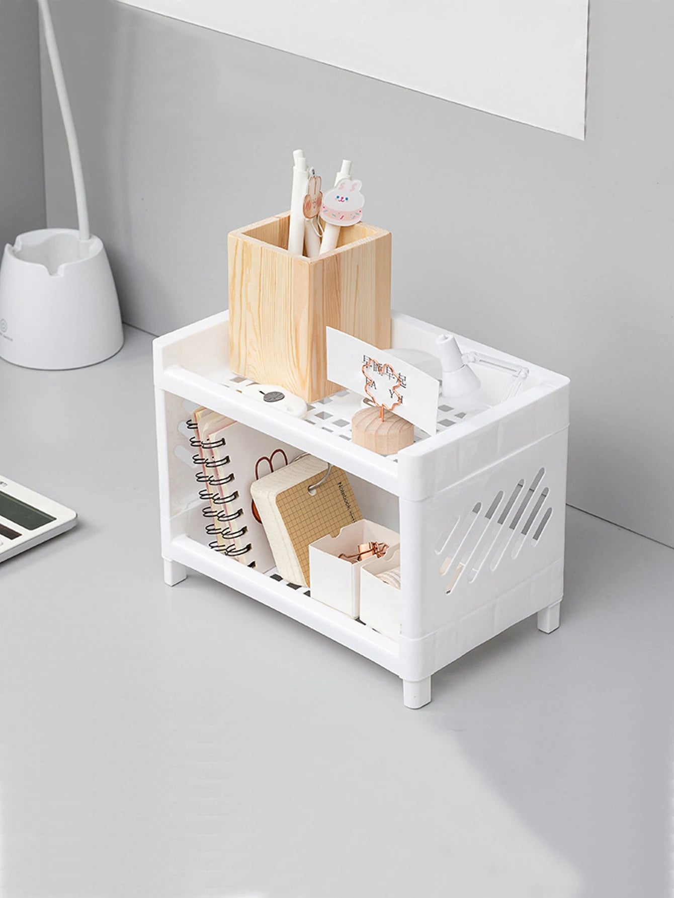 1PC PP Desktop Double Layer Storage Rack