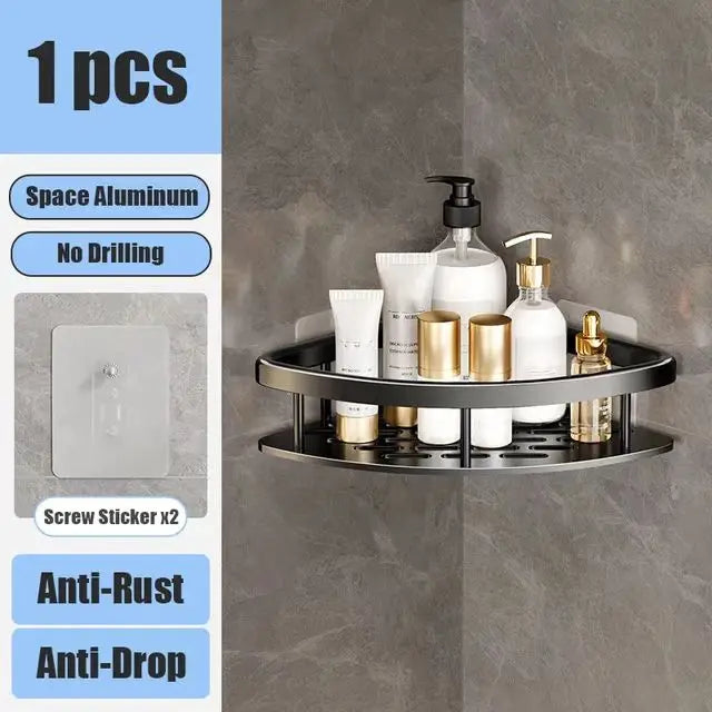 No Drill Wall Mounted Bathroom Shelf